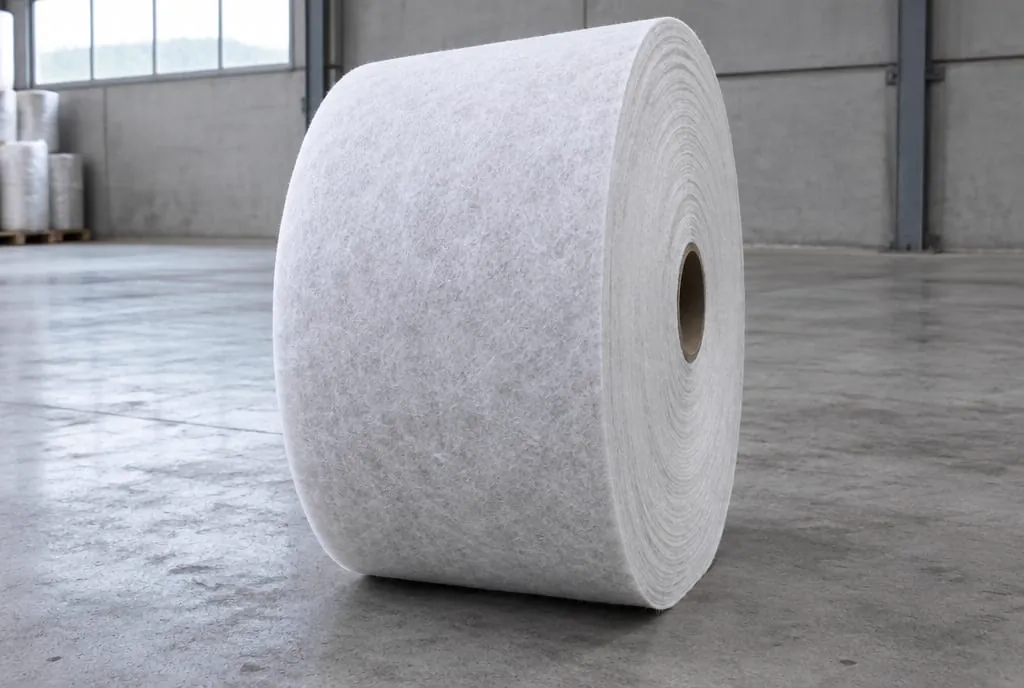 Roll of white needle-punched non-woven polypropylene geotextile