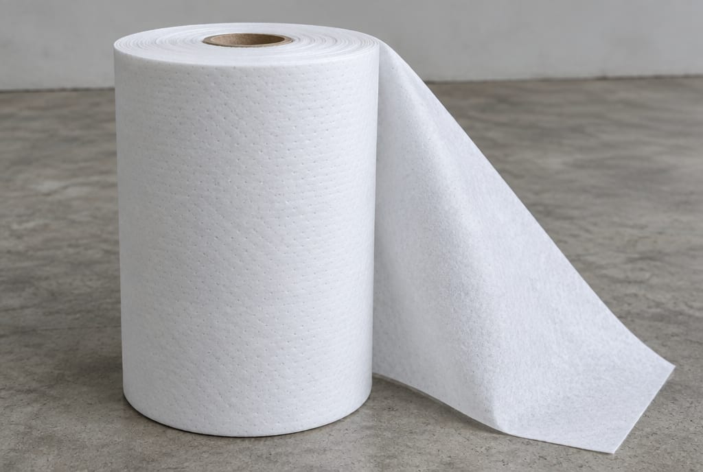 Roll of white spun-bonded polypropylene geotextile